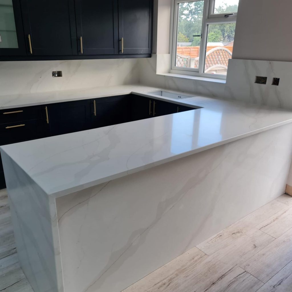 installation of white quartz worktops by quartz kitchen